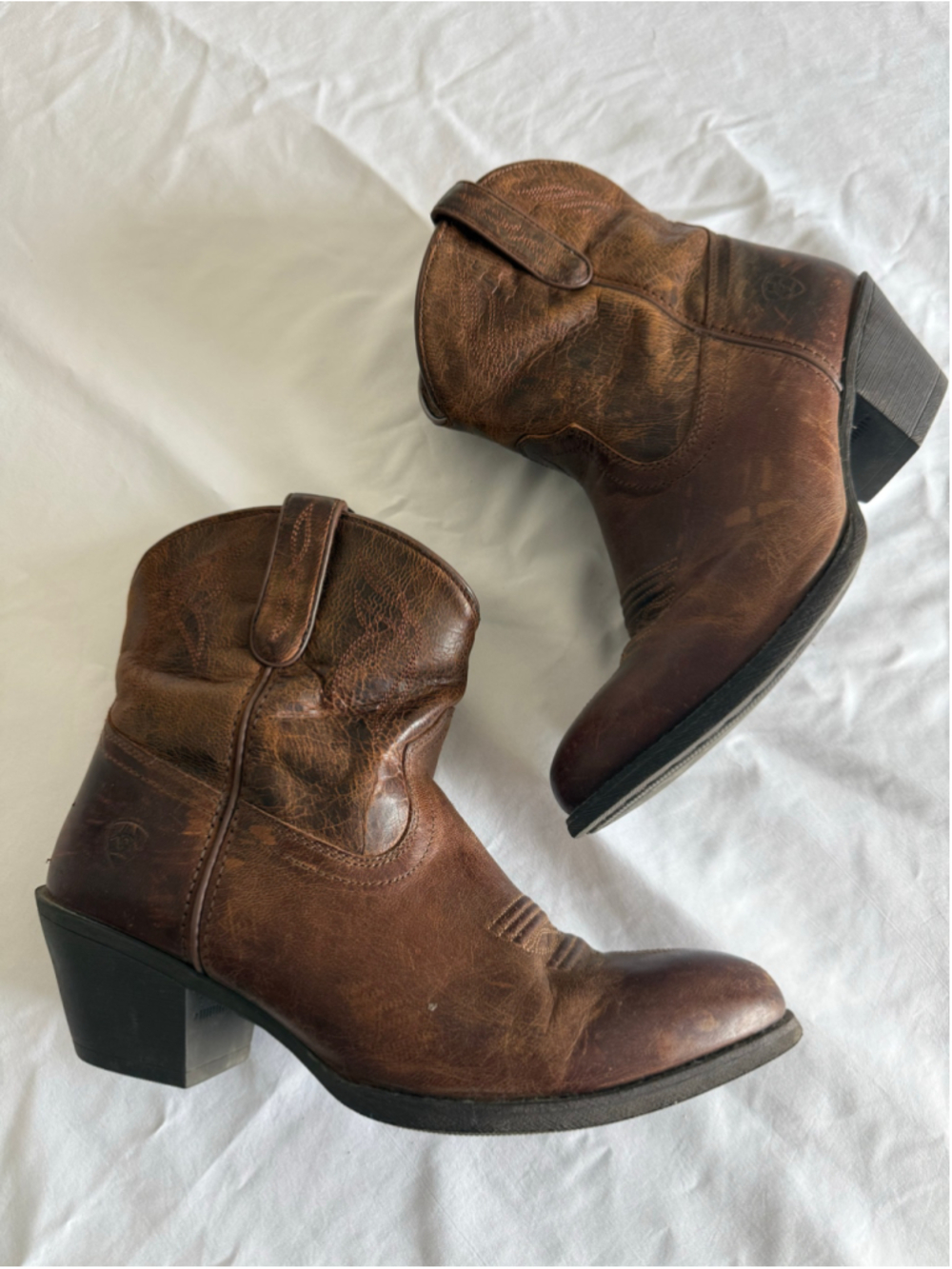 Women's Ariat Brown Leather Western Ankle Boots Size 8.5